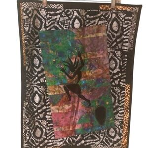 African Dancer Colorful Batik Embroidered Quilt Wall Hanging Handcrafted
